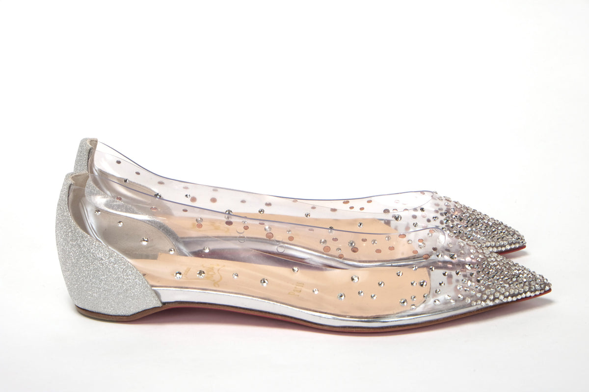 Christian Louboutin Silver Crystals Flat Point to Shoe