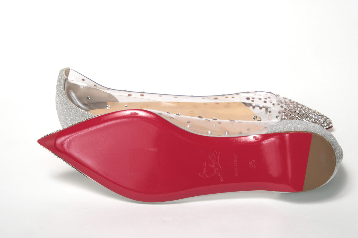 Christian Louboutin Silver Crystals Flat Point to Shoe