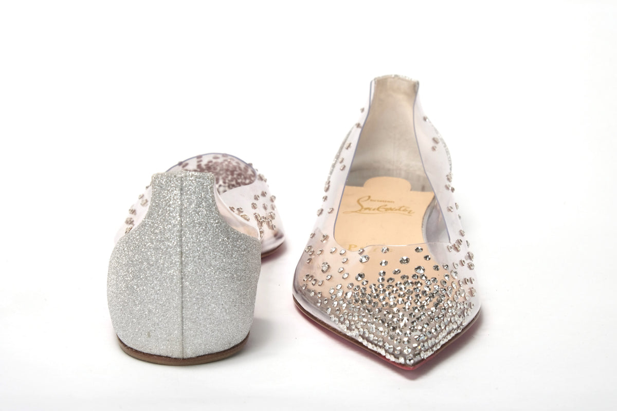 Christian Louboutin Silver Crystals Flat Point to Shoe