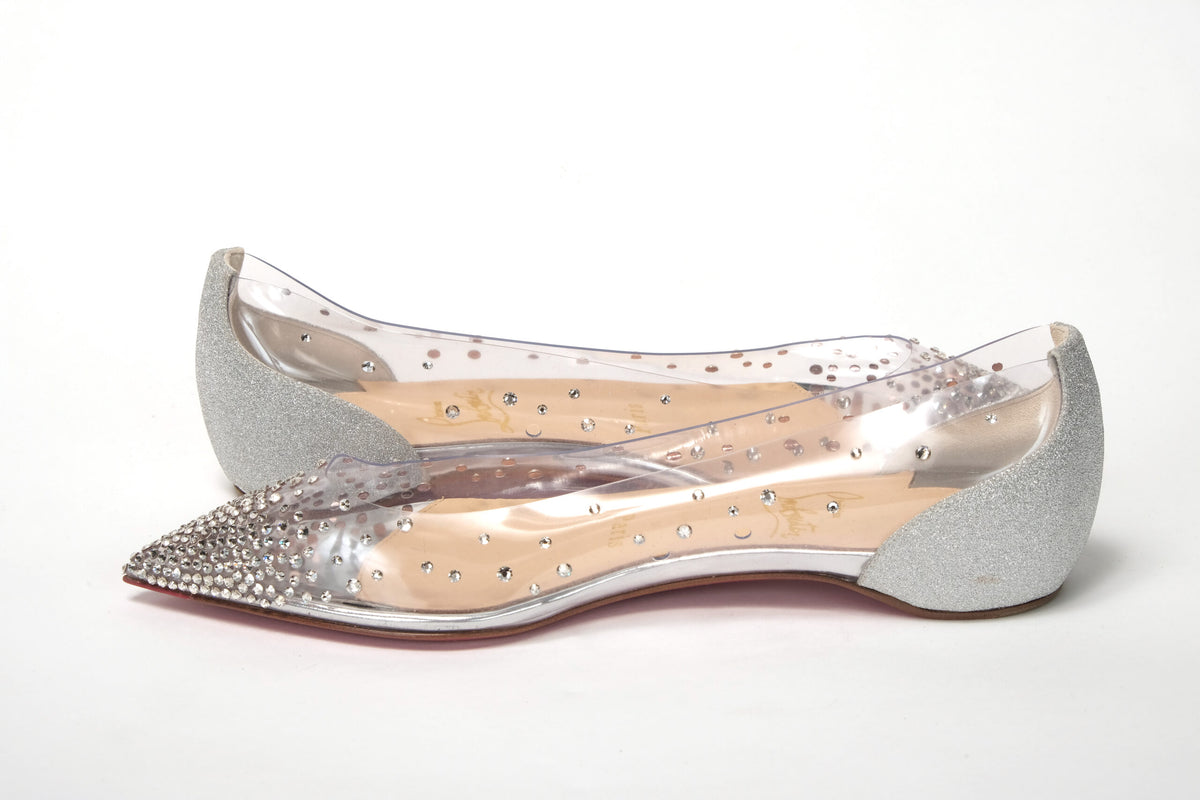 Christian Louboutin Silver Crystals Flat Point Toe Shoe