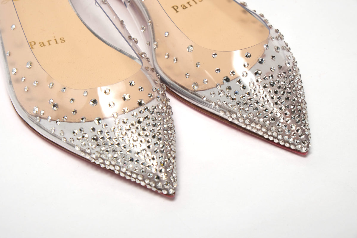 Christian Louboutin Silver Crystals Flat Point to Shoe