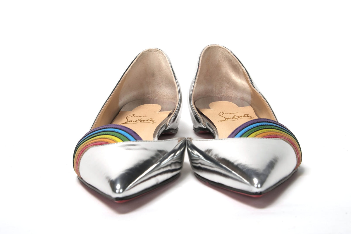 Christian Louboutin Silver PatentLeather Flat Point Toe Shoe