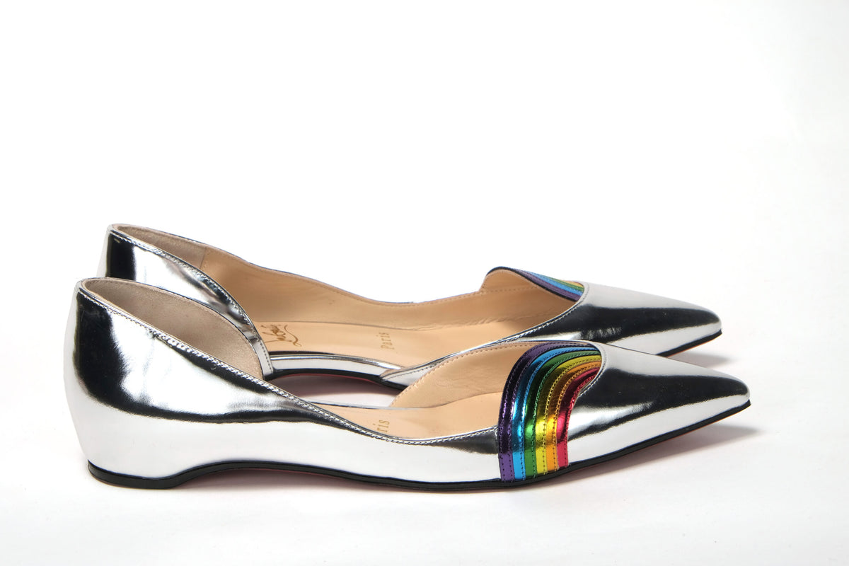 Christian Louboutin Silver PatentLeather Flat Point Toe Shoe