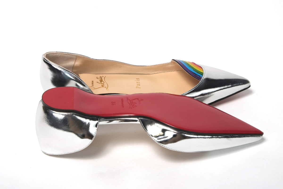 Christian Louboutin Silver PatentLeather Flat Point Toe Shoe