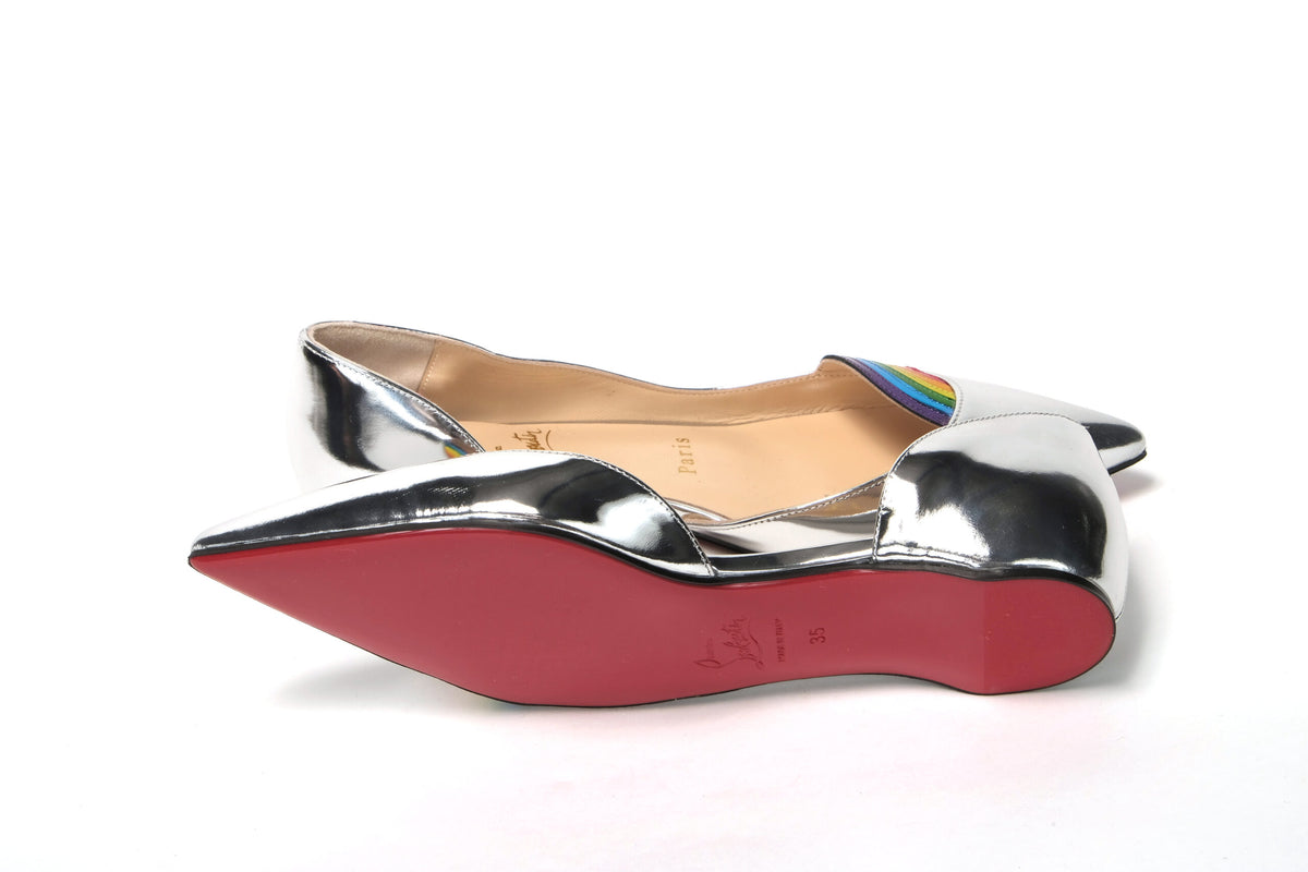 Christian Louboutin Silver PatentLeather Flat Point Toe Shoe