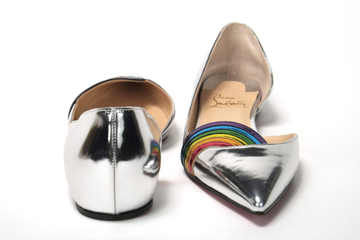 Christian Louboutin Silver PatentLeather Flat Point Toe Shoe