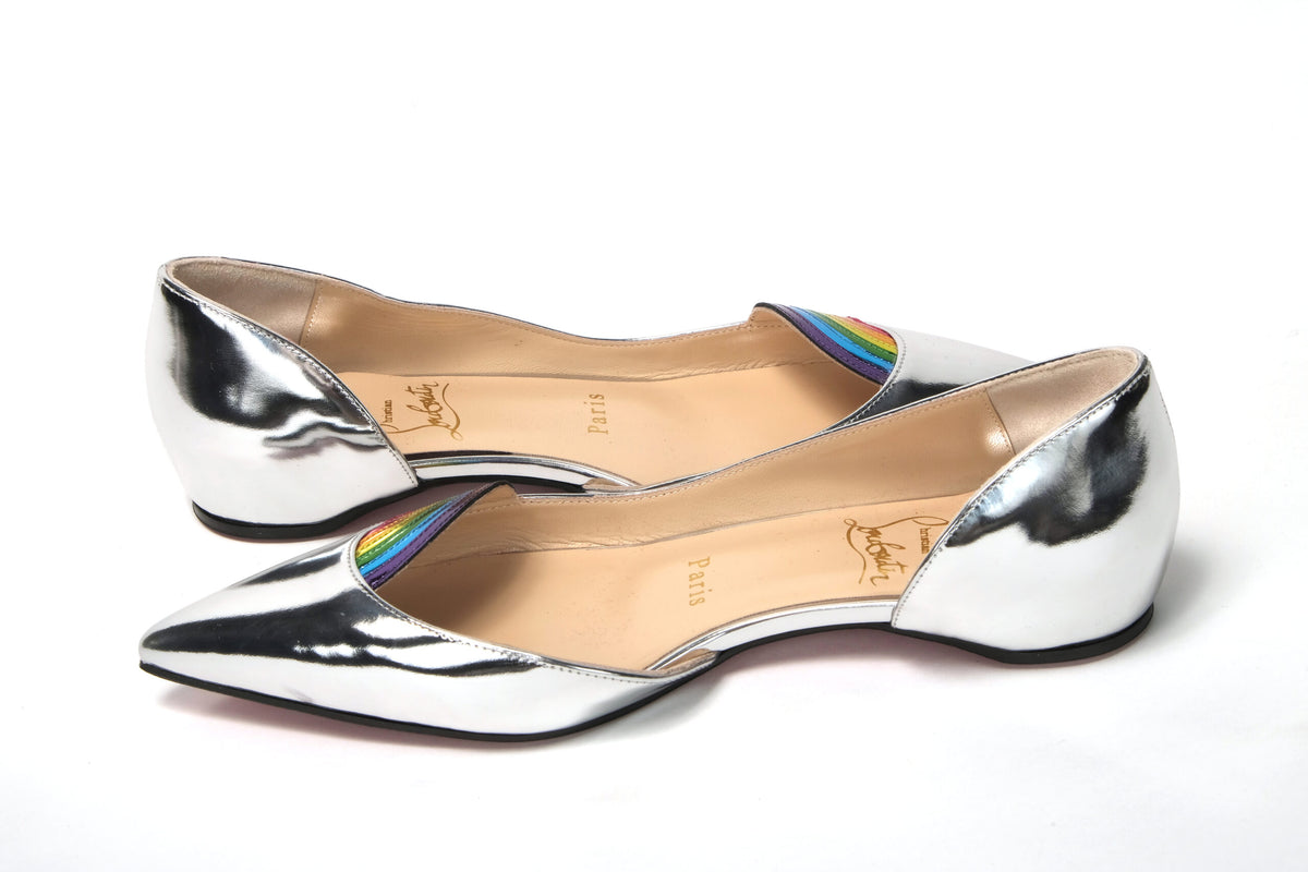 Christian Louboutin Silver PatentLeather Flat Point Toe Shoe