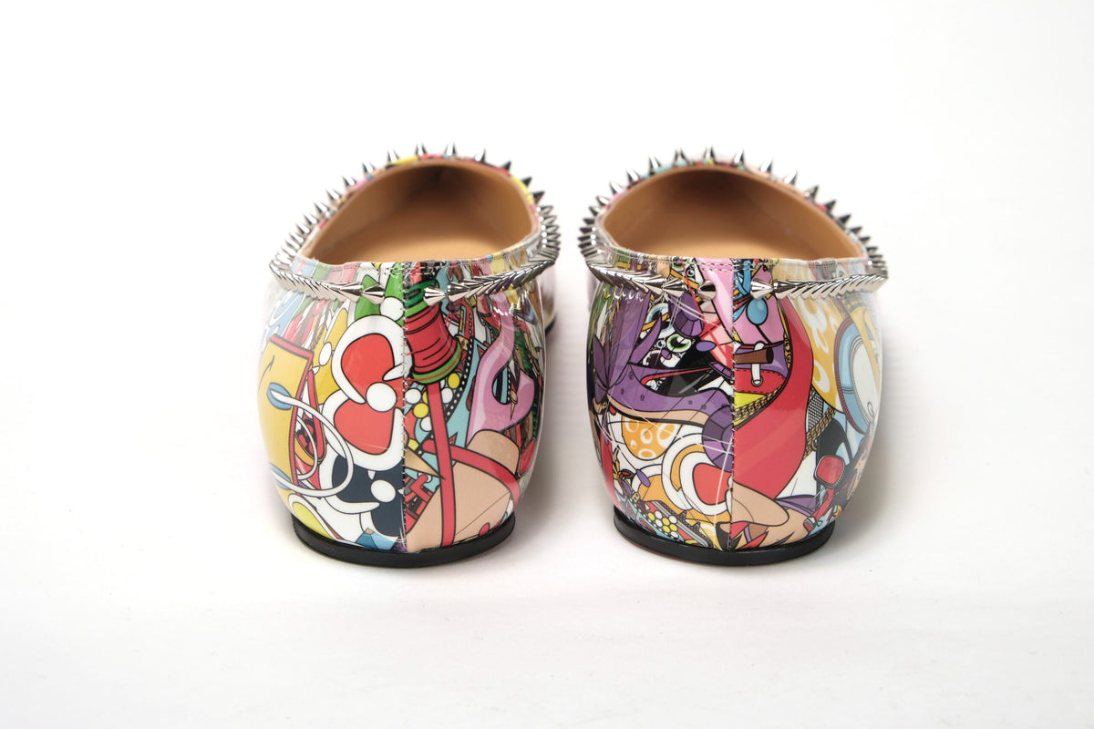 Christian Louboutin Silver Multi Print Embellished Flat Patent Point Shoe