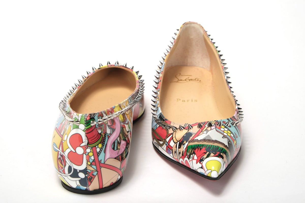 Christian Louboutin Silver Multi Print Embellished Flat Patent Point Shoe