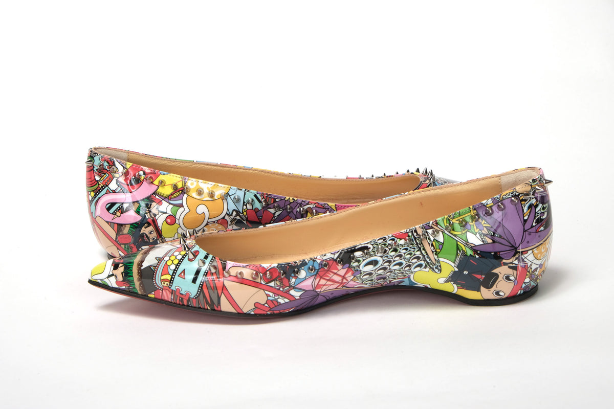 Christian Louboutin Silver Multi Print Embellished Flat Patent Point Shoe