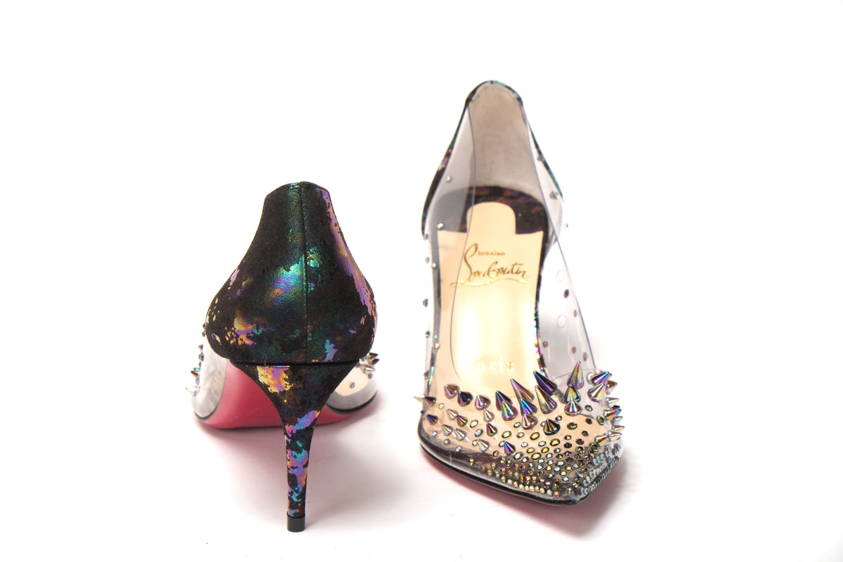 Christian Louboutin Black Pearlescent all PVC Spikes Sandal