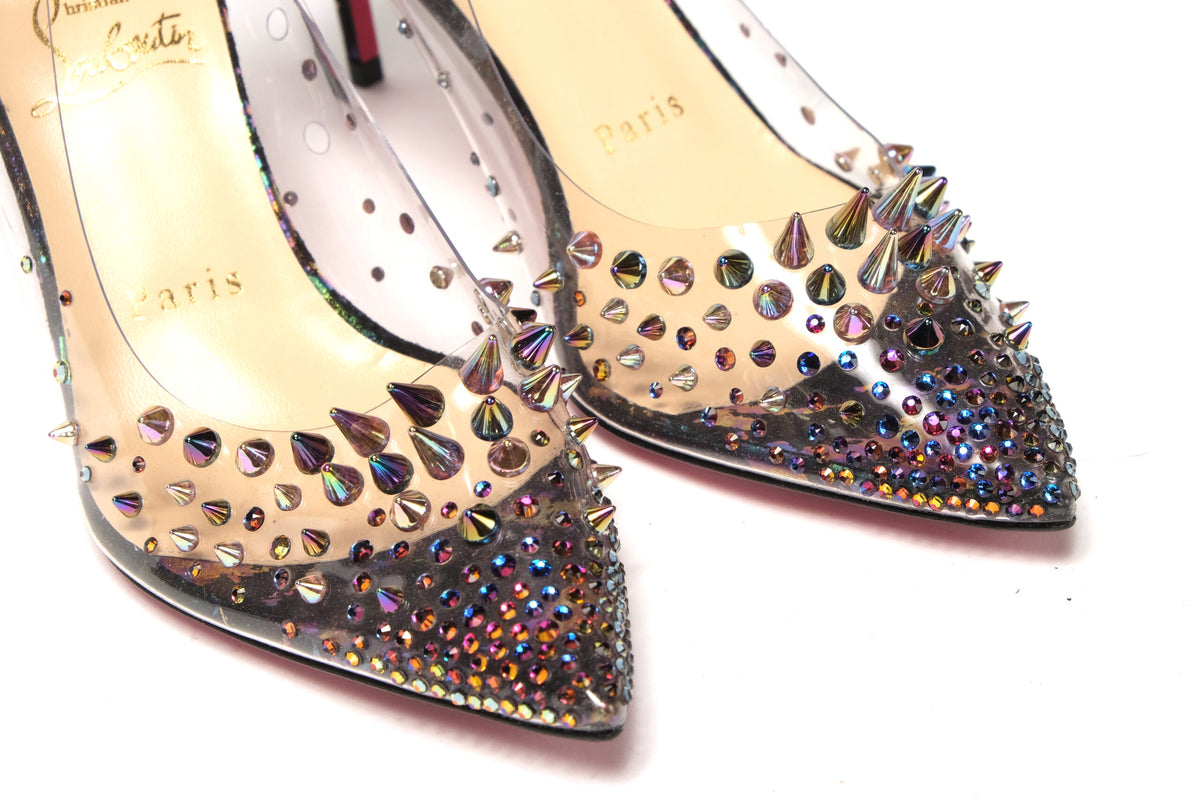 Christian Louboutin Black Pearlescent Heel Pvc Spikes Sandal