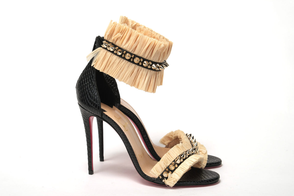 Christian Louboutin Black/Savane Black/Natural Poupedou 100 calf whole