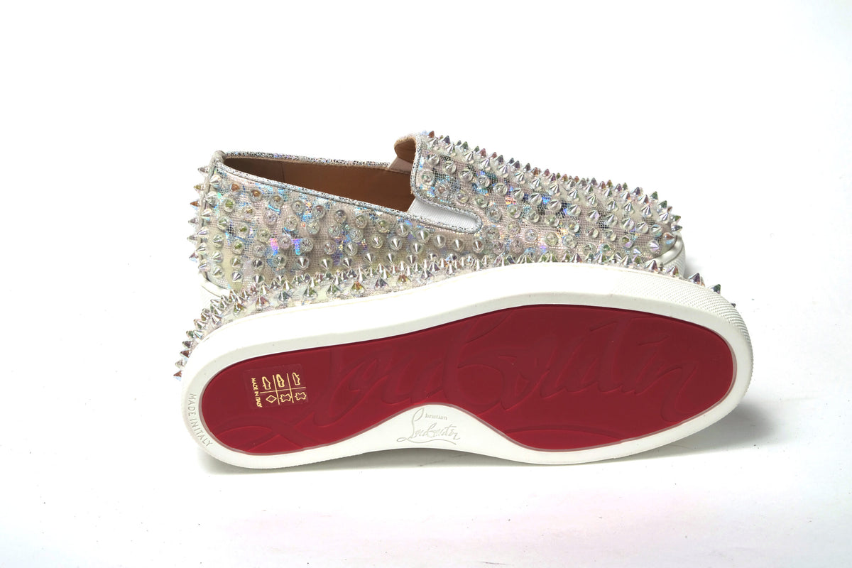 Christian Louboutin White AB/Clear Ab Roller Boat Woman Flat Sneaker