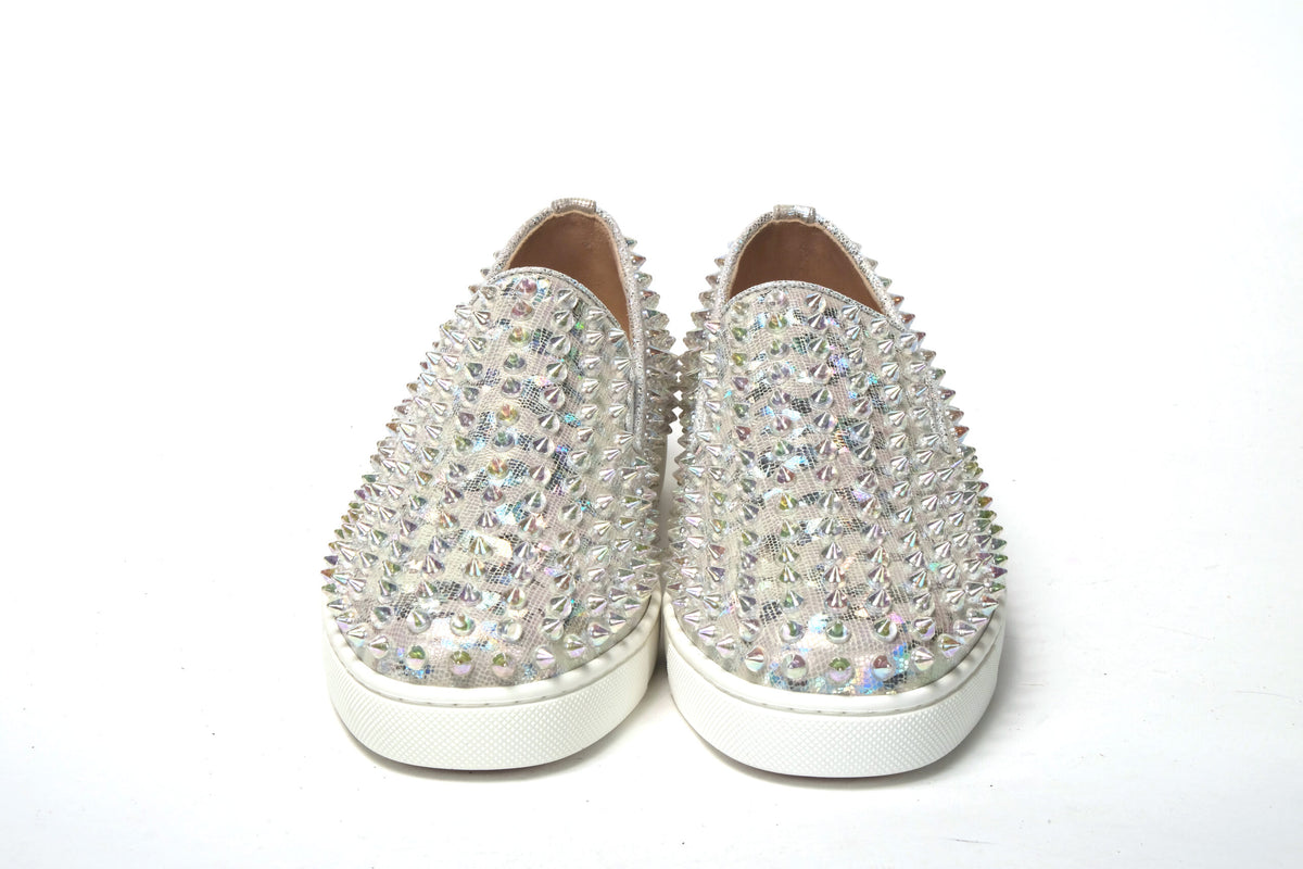 Christian Louboutin White AB/Clear Ab Roller Boat Woman Flat Sneaker