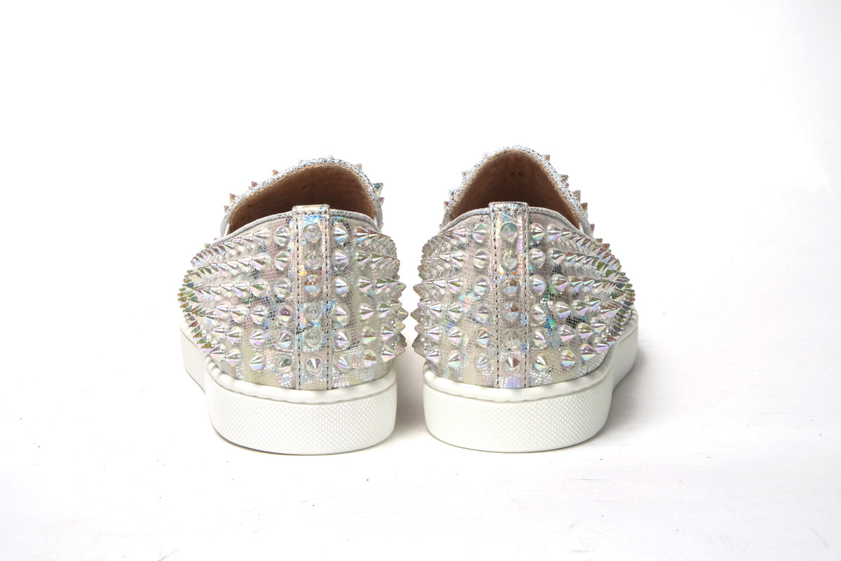 Christian Louboutin White AB/Clear Ab Roller Boat Woman Flat Sneaker