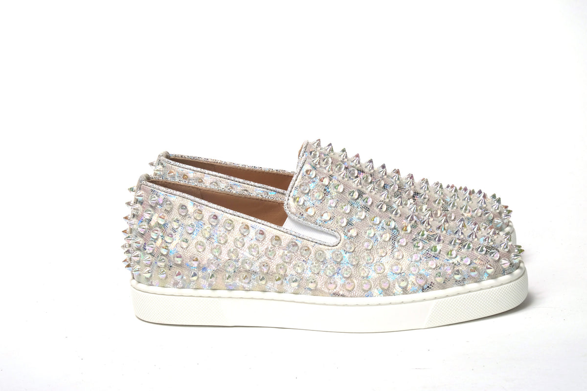 Christian Louboutin White AB/Clear Ab Roller Boat Woman Flat Sneaker