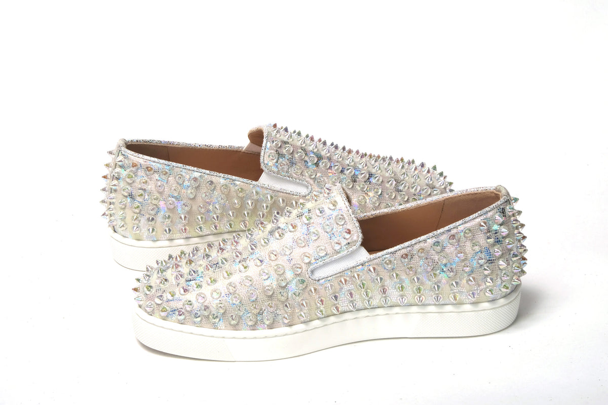 Christian Louboutin White AB/Clear Ab Roller Boat Woman Flat Sneaker