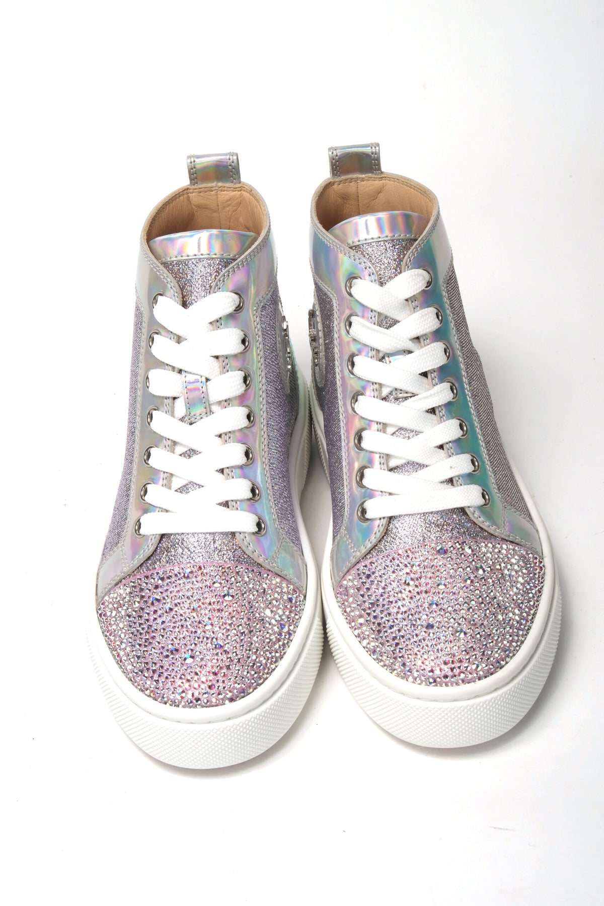 Christian Louboutin AB/Silver Super Lou Strass Fla Sneakers