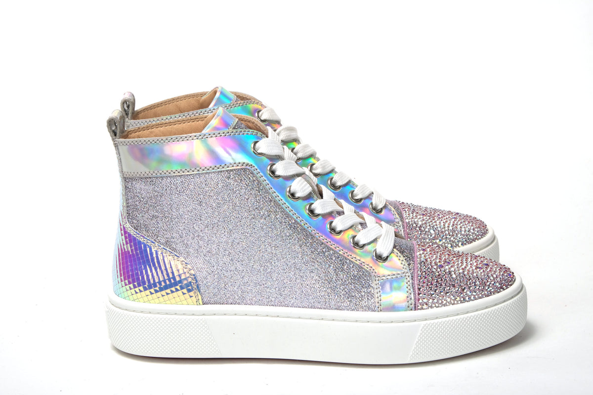 Christian Louboutin AB/Silver Super Lou Strass Fla Sneakers