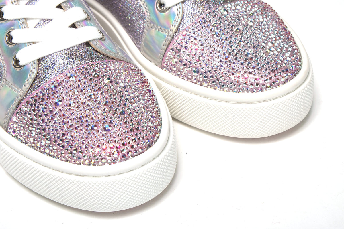 Christian Louboutin AB/Silver Super Lou Strass Fla Sneakers