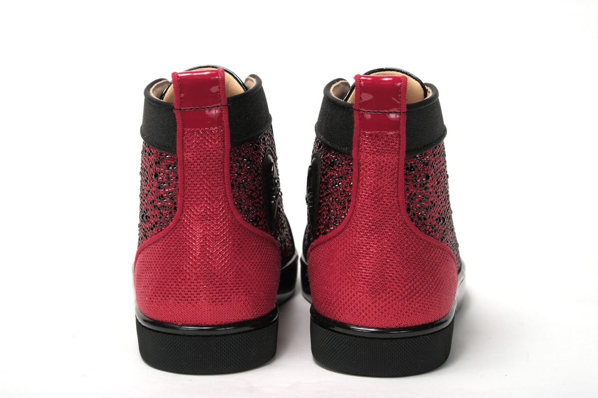 Christian Louboutin Red Black Louis Junior Spikes Sneaker Shoes