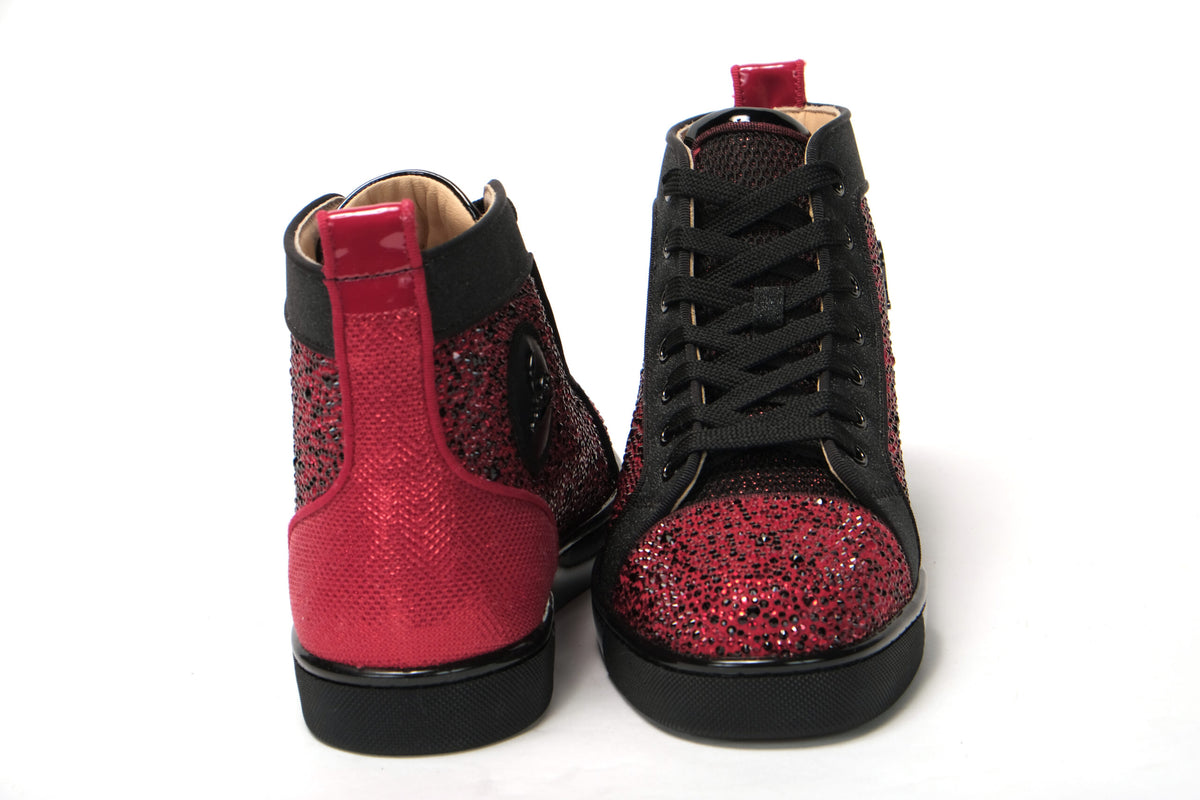 Christian Louboutin Red Black Louis Junior Spikes Sneaker Shoes