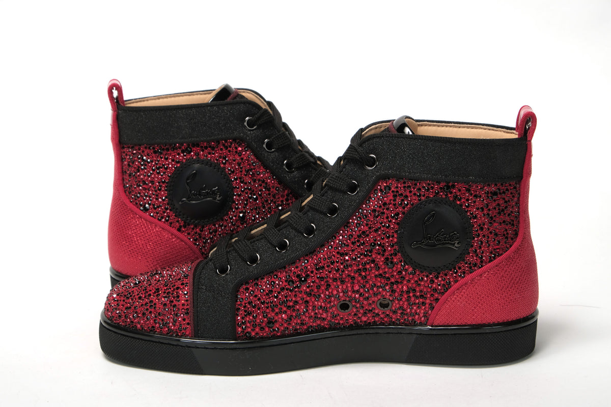 Christian Louboutin Red Black Louis Junior Spikes Sneaker Shoes