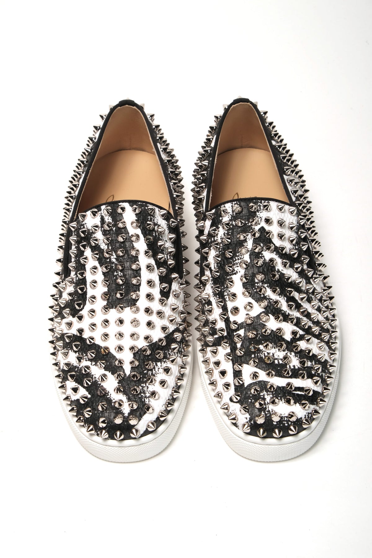 Christian Louboutin White Black SV Roller Boat Flat Shoes