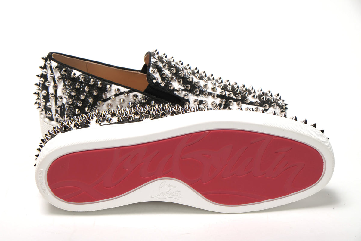 Christian Louboutin White Black SV Roller Boat Flat Shoes