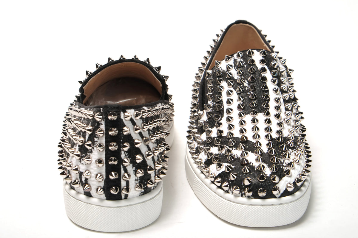 Christian Louboutin White Black SV Roller Boat Flat Shoes