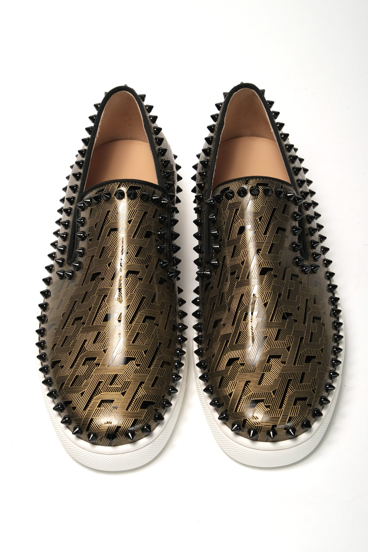 Christian Louboutin Black/Gold Version Pik Boat Flat Pat Shoes