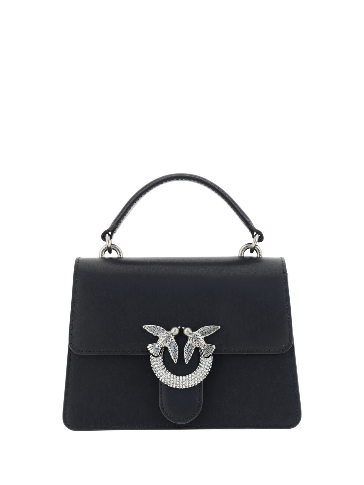 Pinko Black Calf Leather Love One Classic Handbag