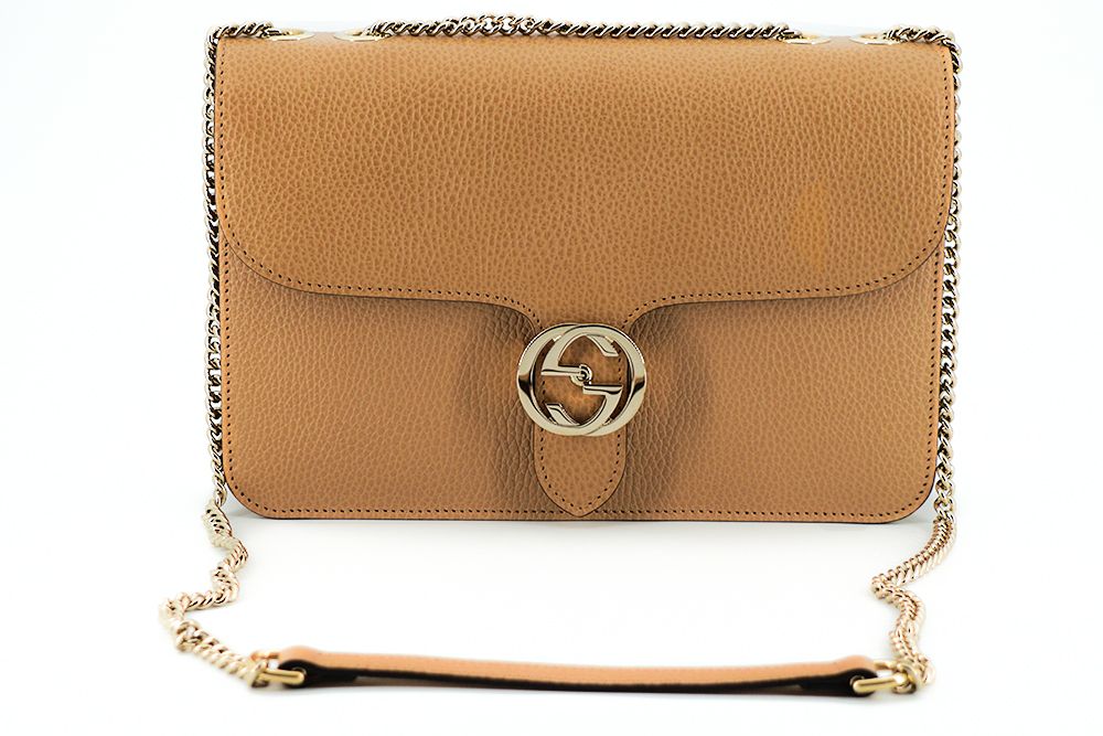 Gucci Elegant Beige Calf Leather Shoulder Bag