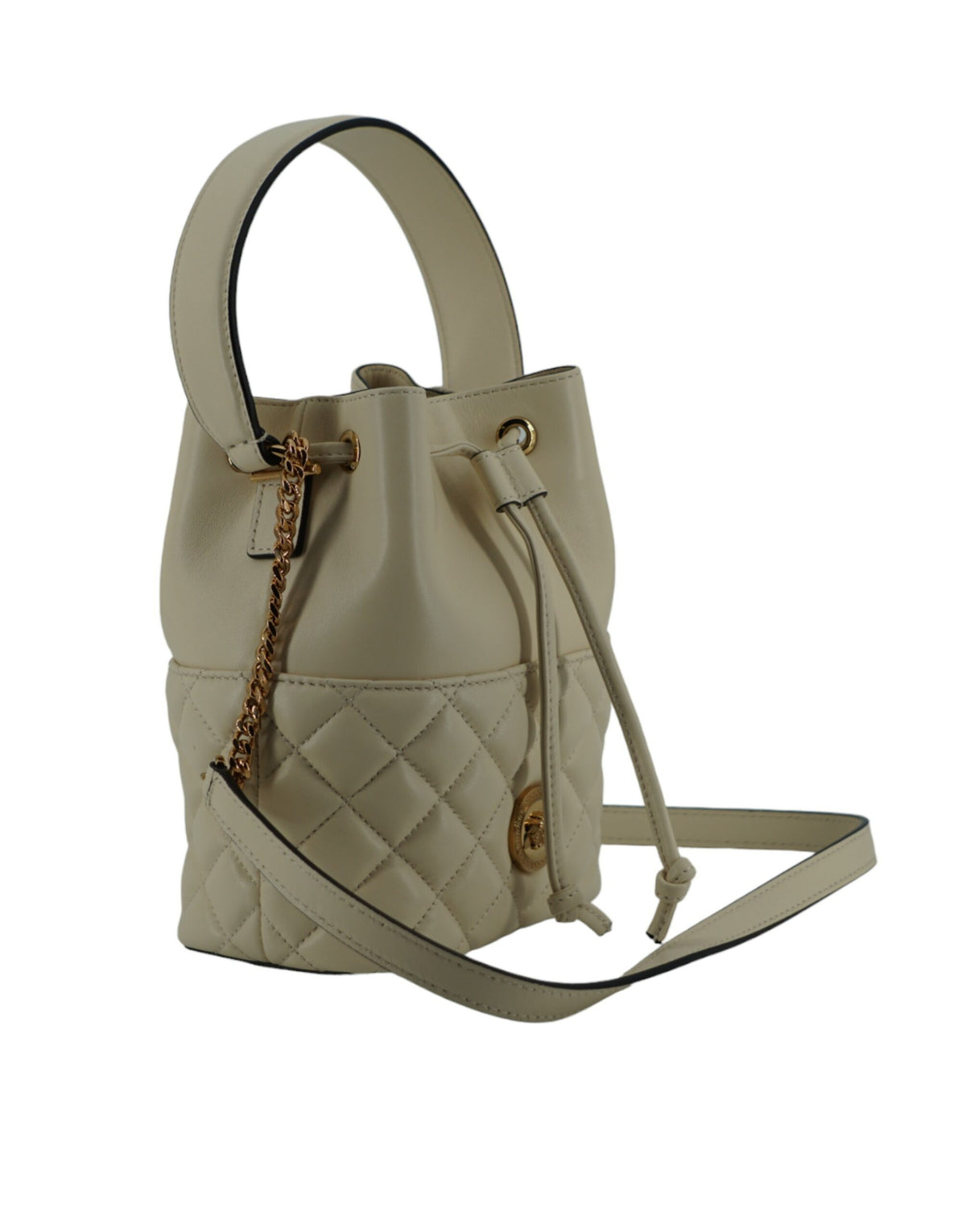 Versace White Lamb Leather Small Bucket Shoulder Bag