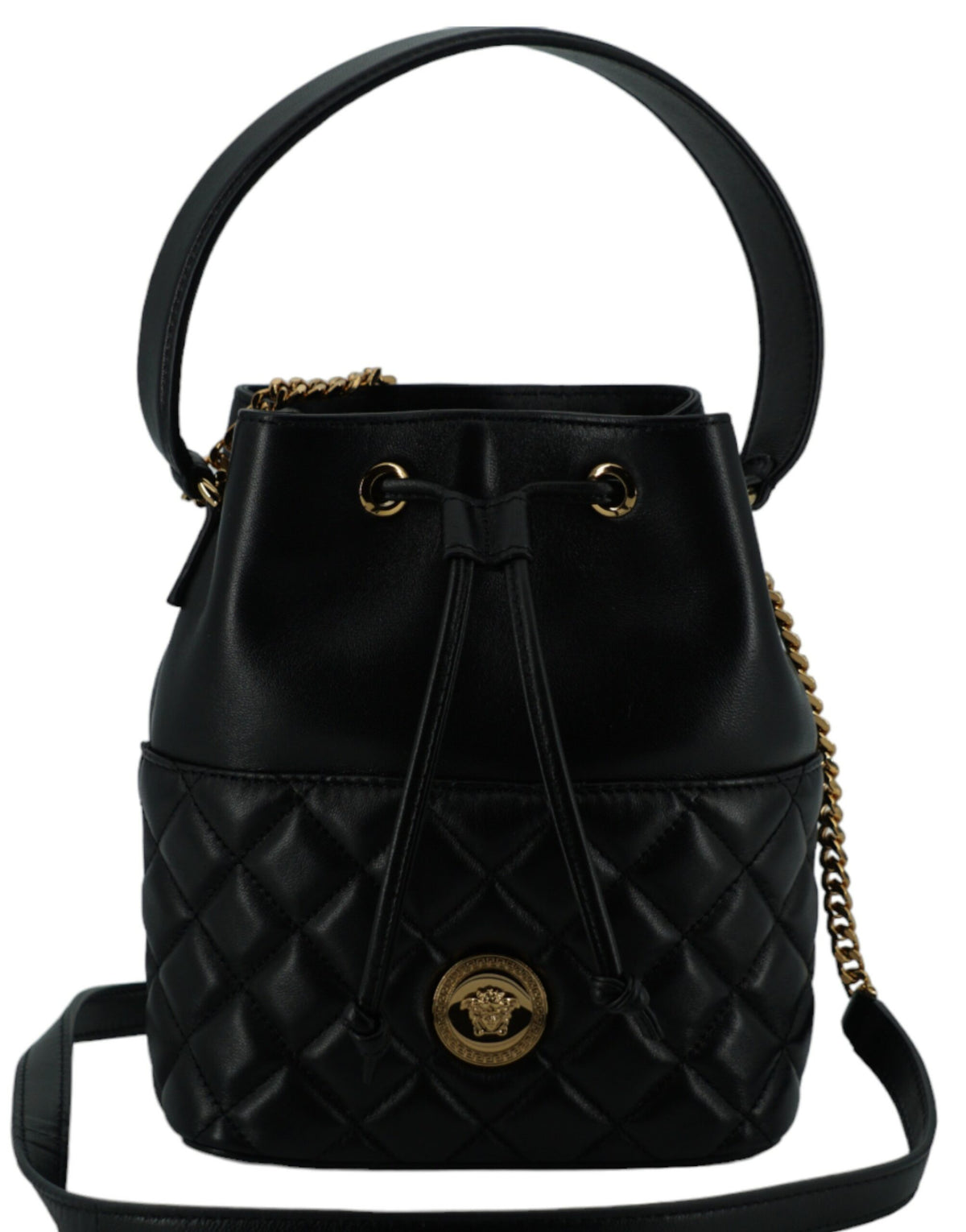 Versace Black Calf Leather Small Bucket Shoulder Bag