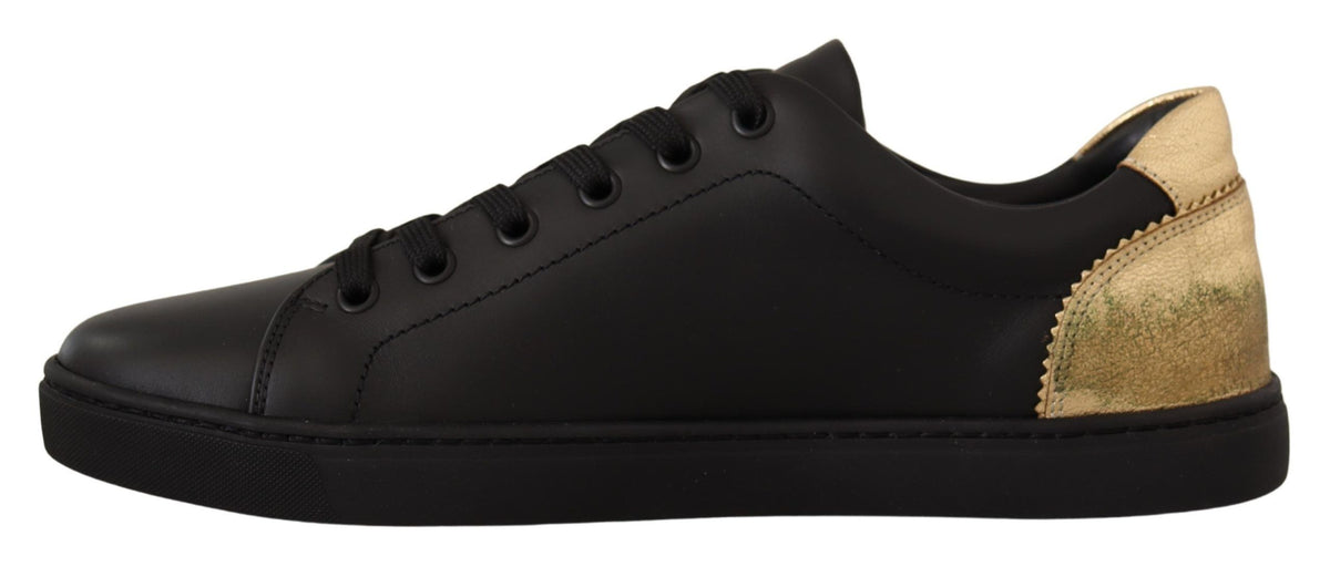 Dolce & Gabbana Elegant Black and Gold Low-top Leather Sneakers