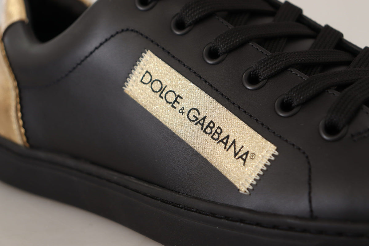 Dolce & Gabbana Elegant Black and Gold Low-top Leather Sneakers