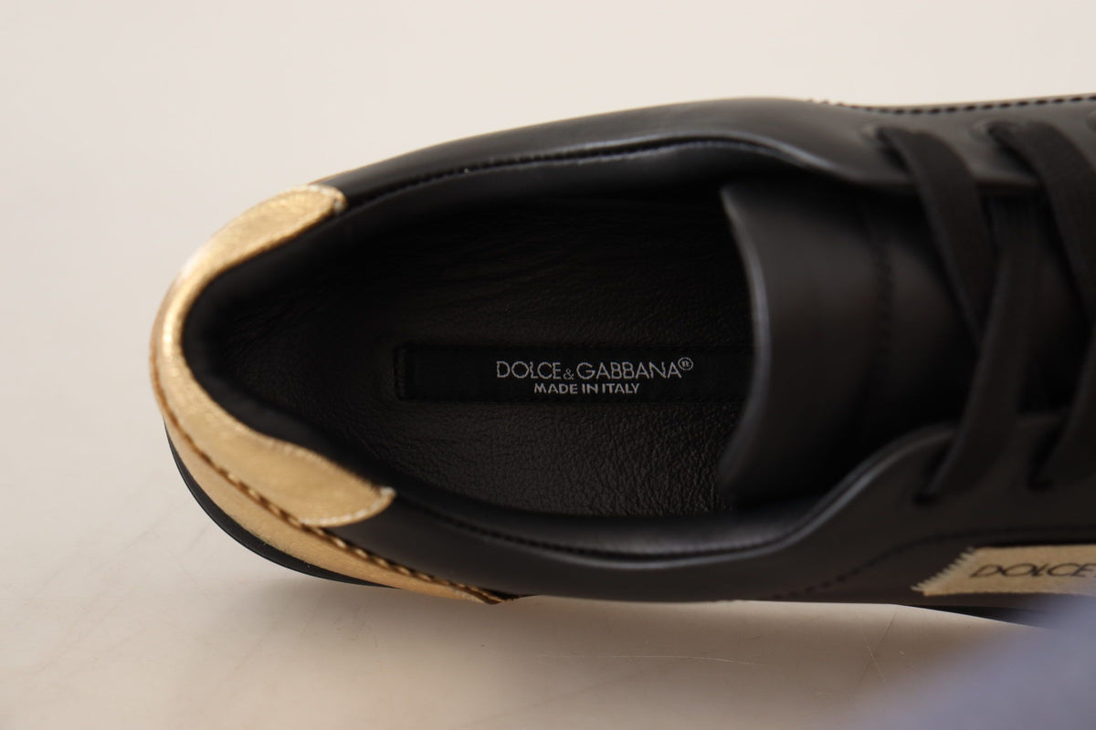 Dolce & Gabbana Elegant Black and Gold Low-top Leather Sneakers