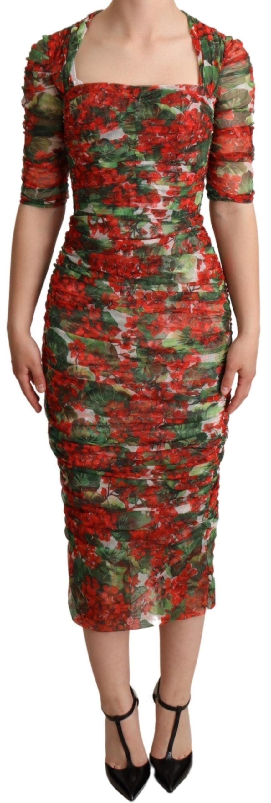 Dolce & Gabbana Elegant Red Floral Midi Sheath Dress