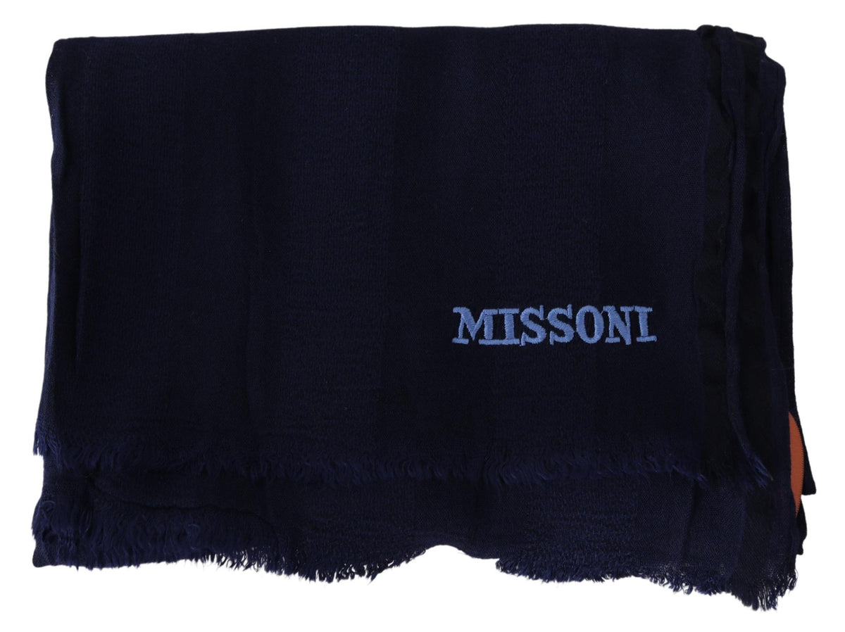 Missoni Elegant Blue Wool Scarf with Embroedered Logo