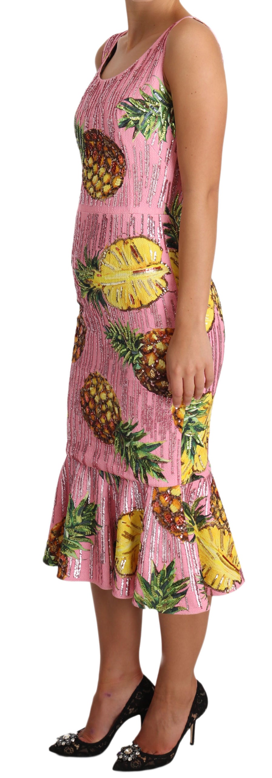 Dolce & Gabbana Sequined Pink Pineapple Midi Dress