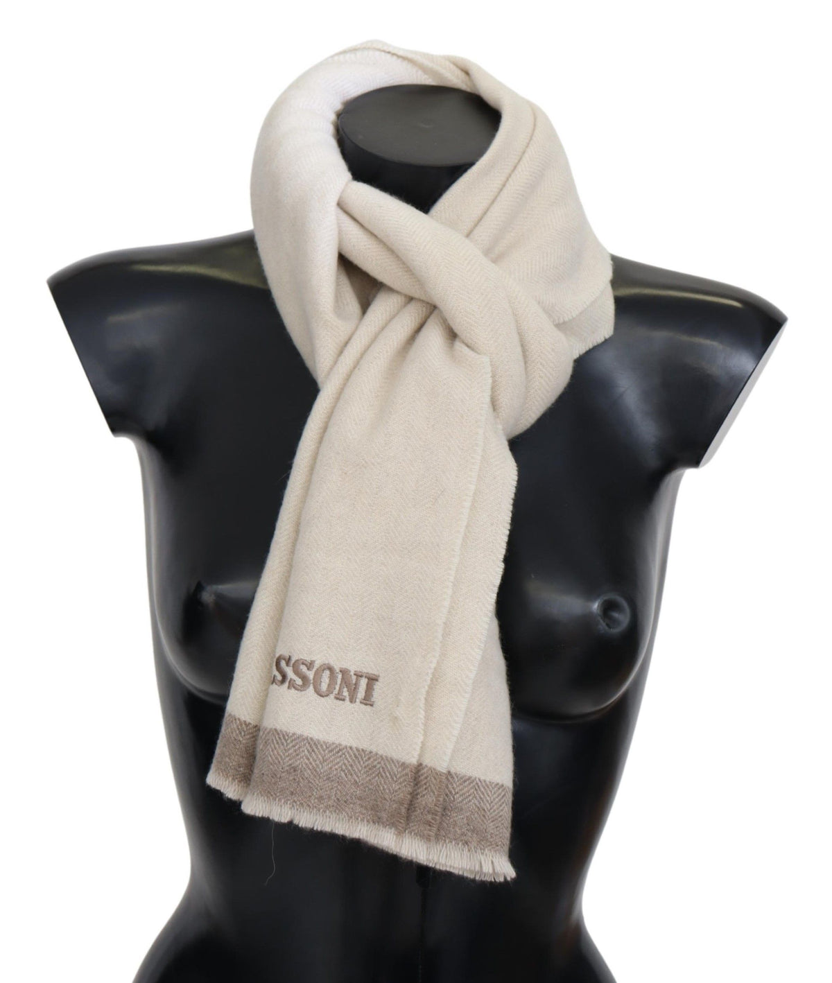 Missoni Elegant Beige Wool Scarf with Embroedered Logo