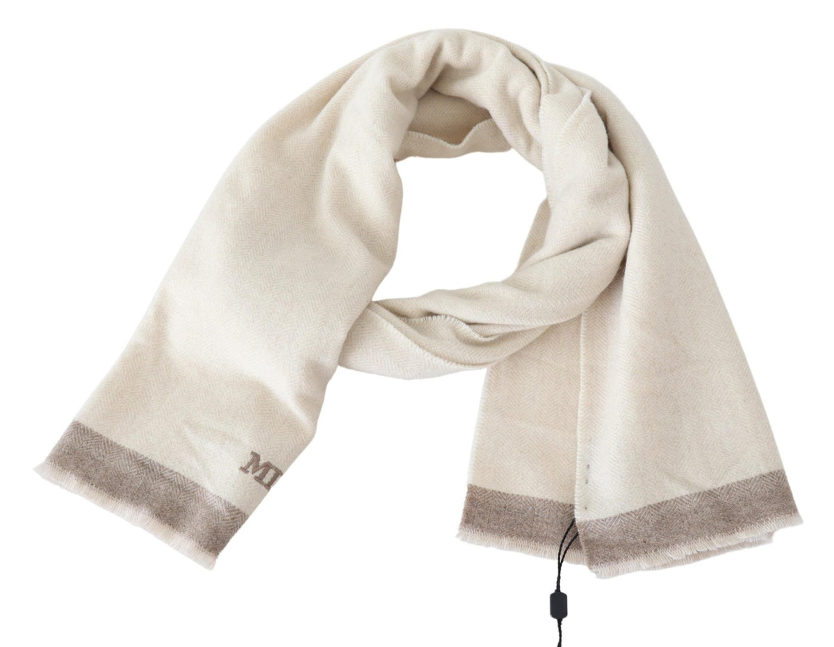 Missoni Elegant Beige Wool Scarf with Embroedered Logo