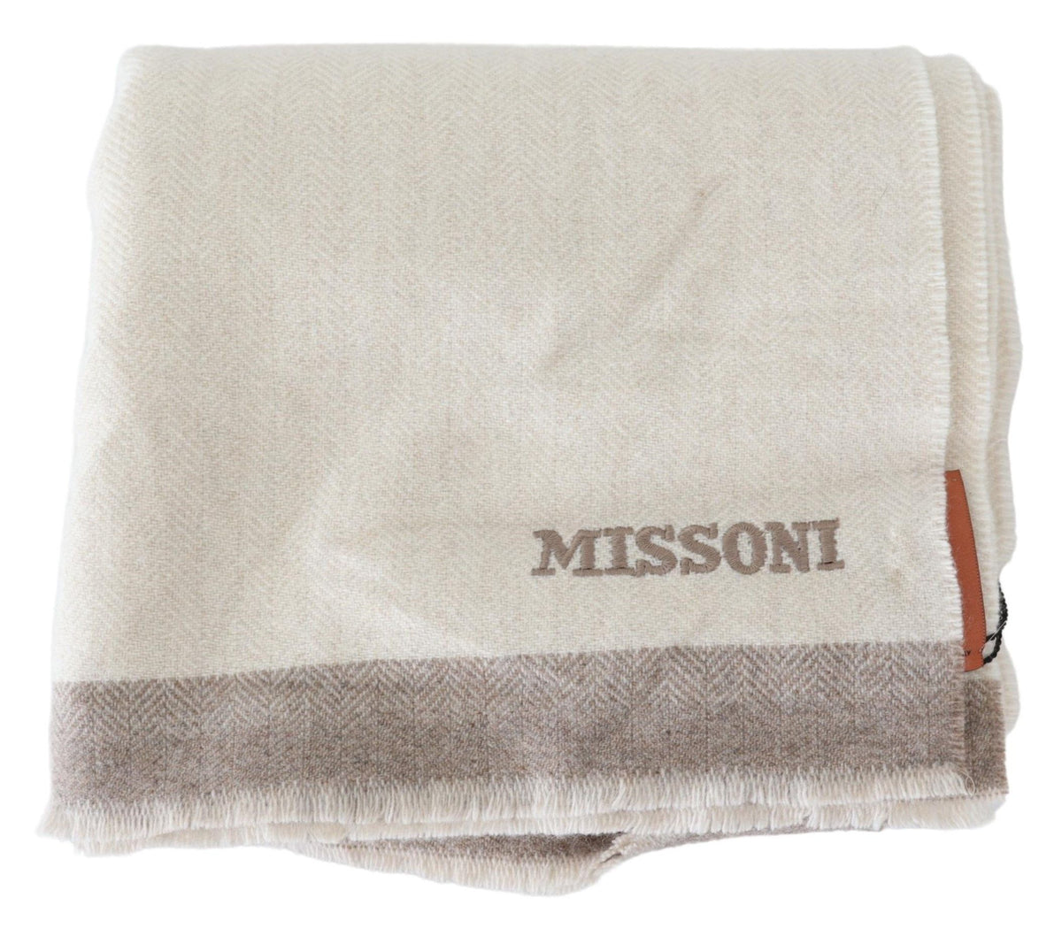 Missoni Elegant Beige Wool Scarf with Embroedered Logo