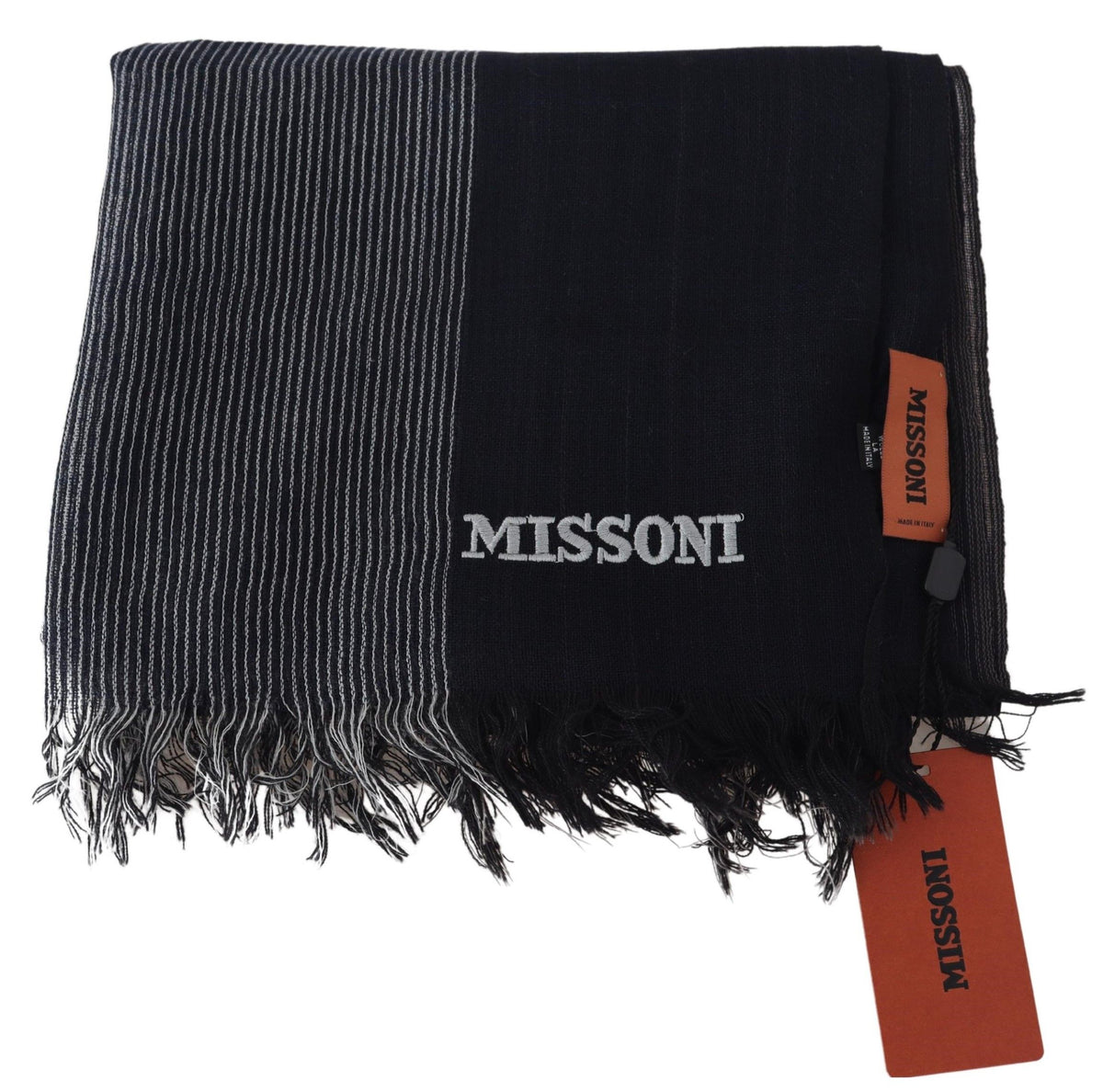 Missoni Black Striped Wool Unisex Neck Wrap Scarf