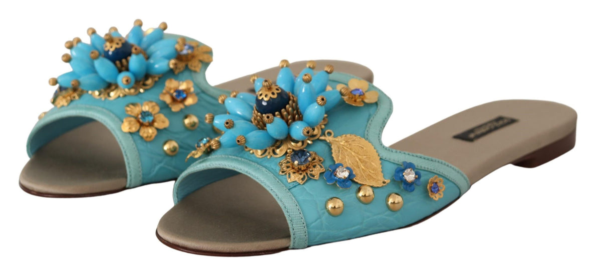 Dolce & Gabbana Exquisite Crystal-Embellished Exotic Leather Sandals