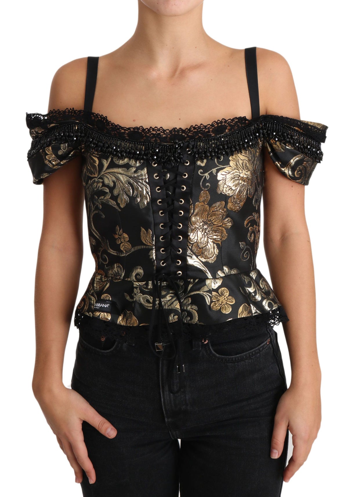 Dolce & Gabbana Elegant Floral Jacquard Blouse with Crystal Details