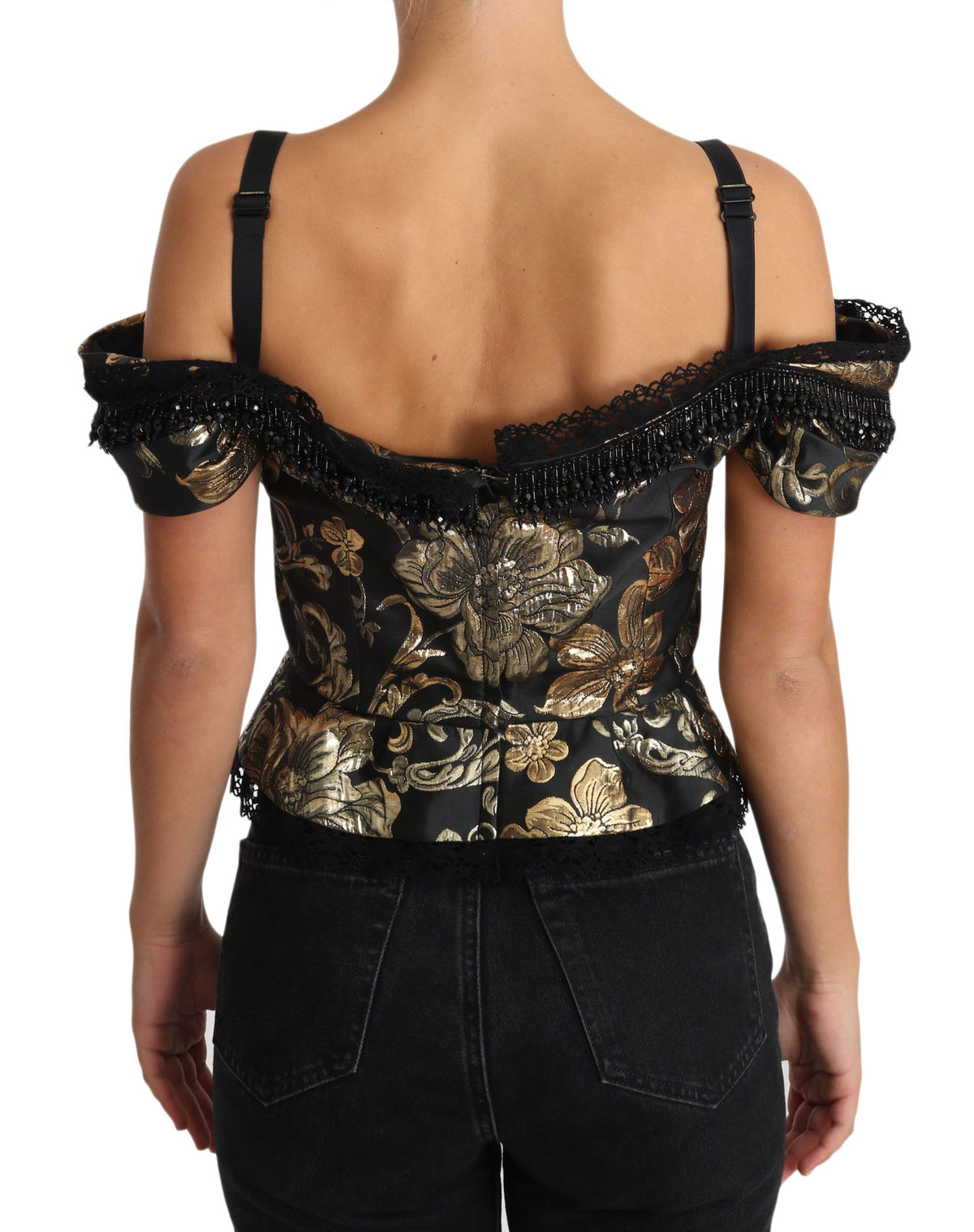 Dolce & Gabbana Elegant Floral Jacquard Blouse with Crystal Details