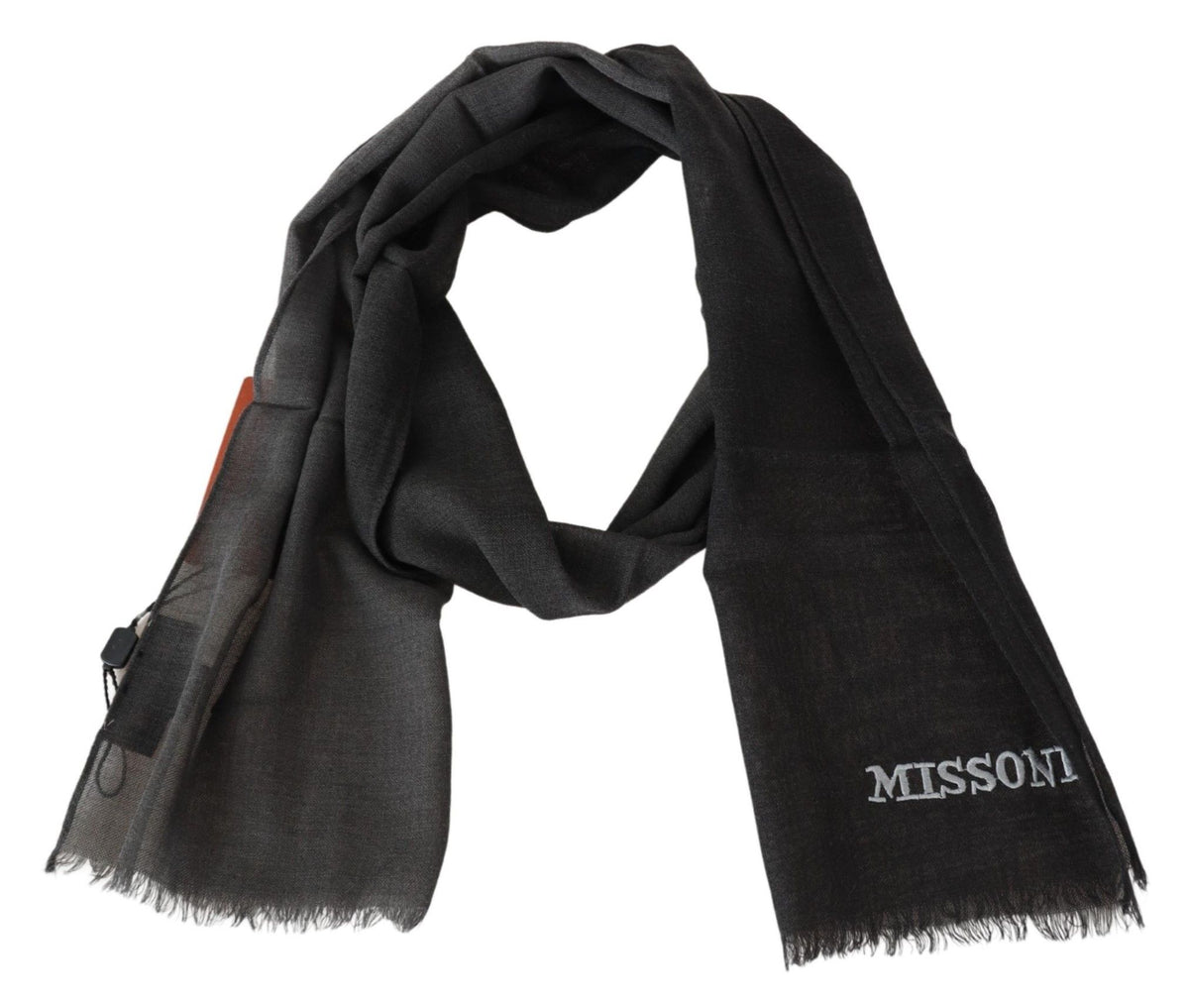 Missoni Elegant Black Wool Scarf with Embroedered Logo